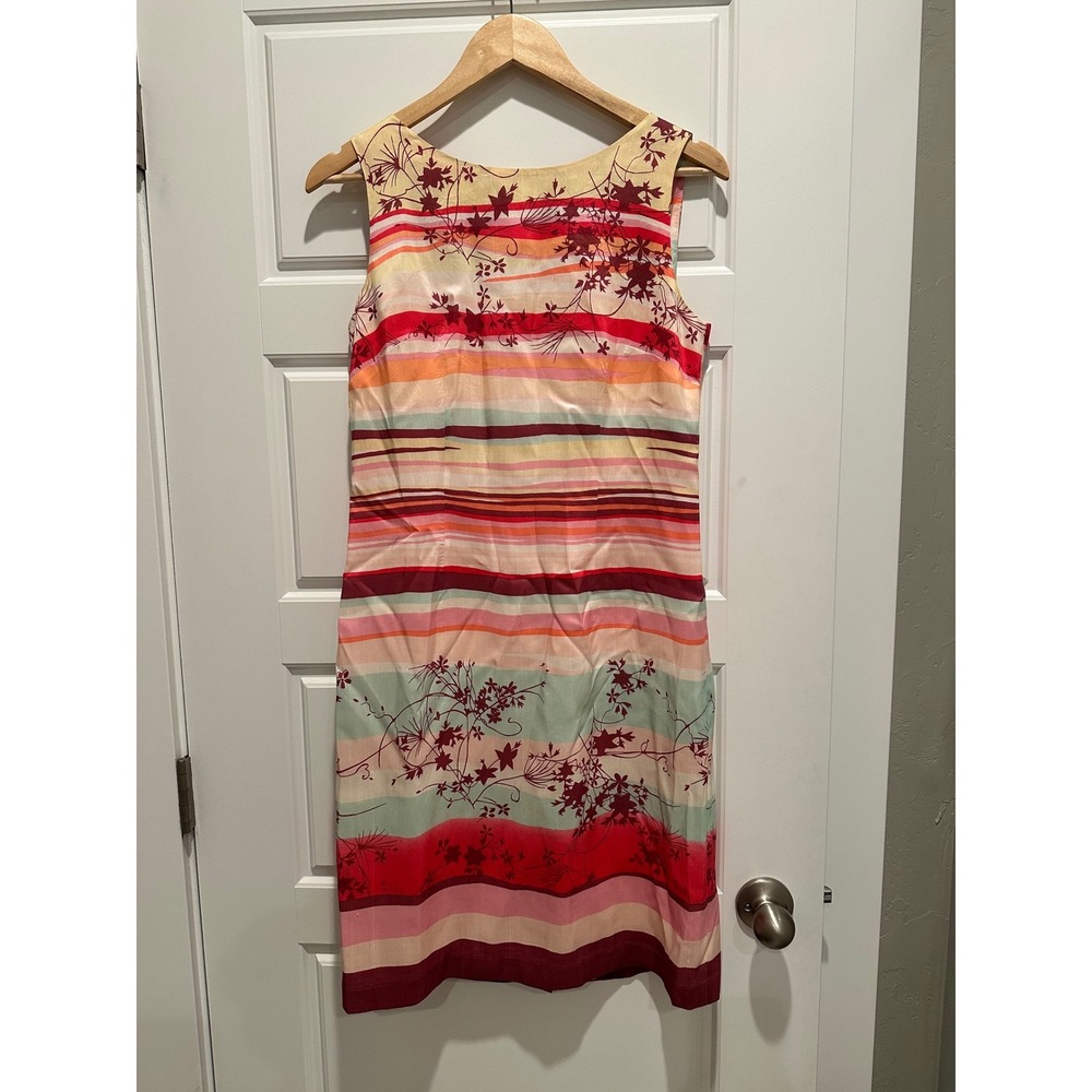 Carol Anderson Collection‎ 100% Silk Floral Stripe Sheath Dress Medium Y2K